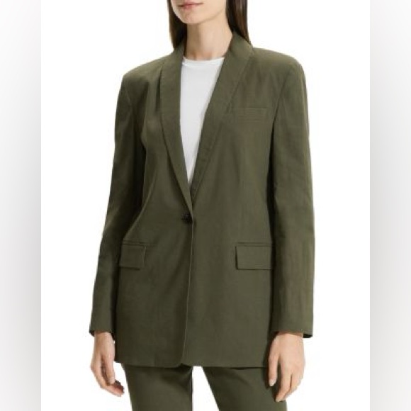 Theory Dark Olive Linen Blend Blazer